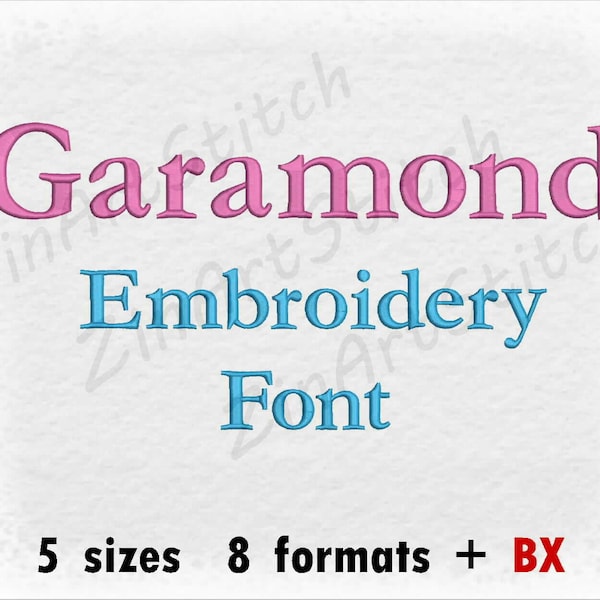 Garamond Embroidery Font Machine Embroidery Design Instant Download Monogram Alphabet 5 Sizes 8 Formats BX