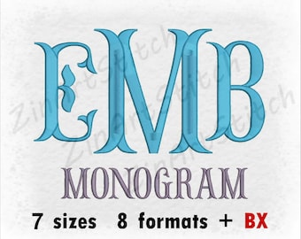 Fishtail Monogram Embroidery Font (7 Sizes, 8 Formats, BX)
