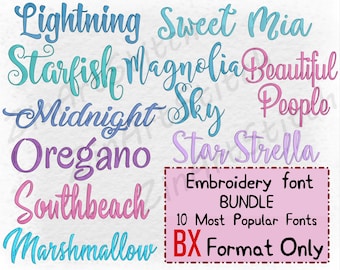 Bundle 10 Bestsellers embroidery fonts - Instant Download - Alphabet - Script - 5-7 Sizes - ONLY BX format