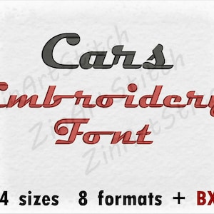 Cars Embroidery Font Machine Embroidery Design Instant Download Monogram Alphabet 4 Sizes 8 Formats BX