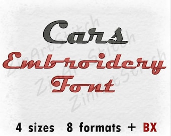 Cars Embroidery Font Machine Embroidery Design Instant Download Monogram Alphabet 4 Sizes 8 Formats BX