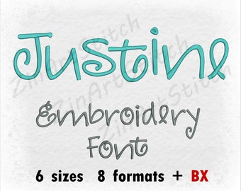 Font ricamo Justine - Disegno ricamo a macchina - Download immediato - 6 dimensioni