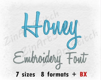 Honey embroidery Font, Machine embroidery design, Punctuations and numbers, Instant Download, 7 Sizes