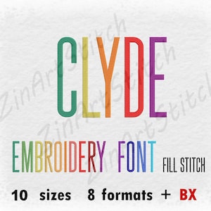 Clyde Embroidery Font Machine Embroidery Design Fill Stitch Punctuations and numbers Instant Download 10 Sizes 8 Formats BX