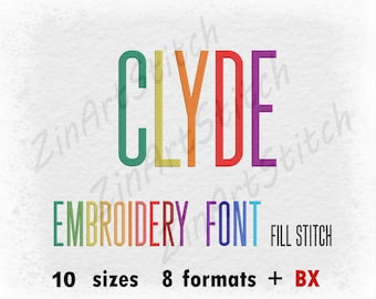 Clyde embroidery Font  - Fill Stitch- Punctuations and numbers - Instant Download - 10 Sizes