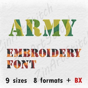 Army 3 colors Font Machine Embroidery Font Monogram Alphabet 9 Sizes 8 Formats BX