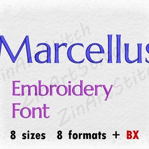 Marcellus embroidery Font - Machine embroidery Design - Punctuations and numbers - Instant Download - 8 Sizes