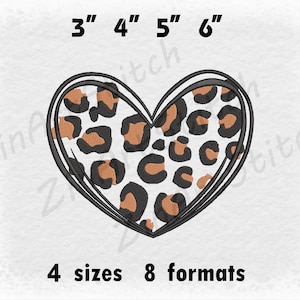 May include: A black and white heart-shaped design with a leopard print pattern. The design is available in four sizes: 3 inches, 4 inches, 5 inches, and 6 inches.