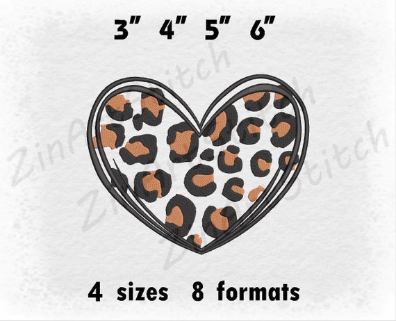 Leopard Heart - Valentine Heart design - Embroidery Machine - Digital Download File - 4 Sizes - 8 Formats