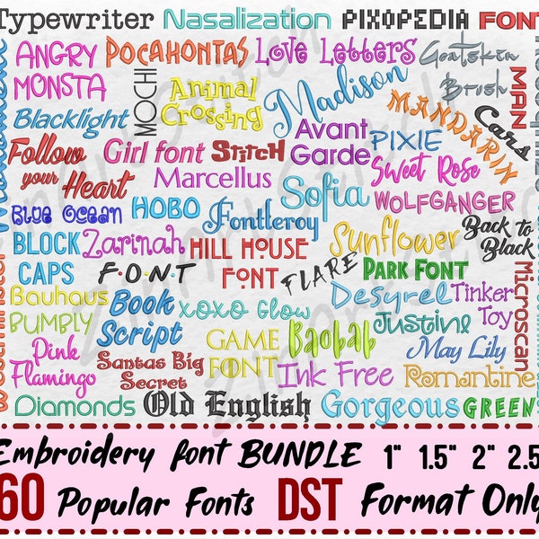 60 Stickschriften Bundle Paket Embroidery Fonts Pack Sofortiger Download Alphabet Script Letters Monogram 4 Sizes ONLY DST format