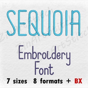 Sequoia borduurwerk lettertype Machine borduurwerk ontwerpen Instant Download monogram alfabet 7 maten 8 formaten BX