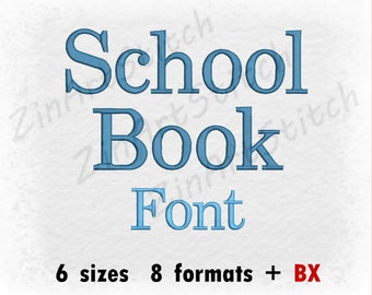 School Book Embroidery Font Machine Embroidery Design Instant Download Monogram Alphabet 6 Sizes 8 Formats BX