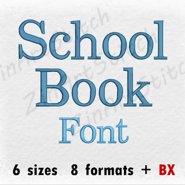 School Book Embroidery Font Machine Embroidery Design Instant Download Monogram Alphabet 6 Sizes 8 Formats BX