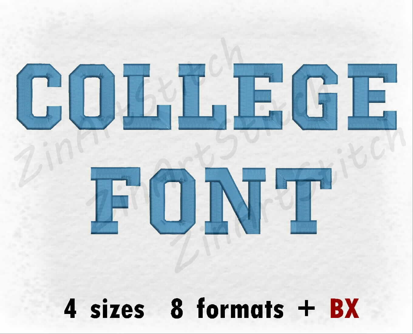 College Embroidery Font Machine Embroidery Design Instant Etsy