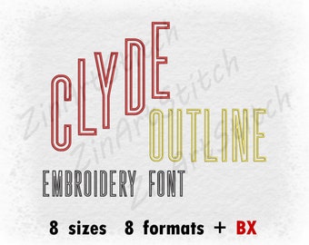 Clyde Outline Embroidery Font Machine Embroidery Design Instant Download Monogram Alphabet 8 Sizes 8 Formats BX