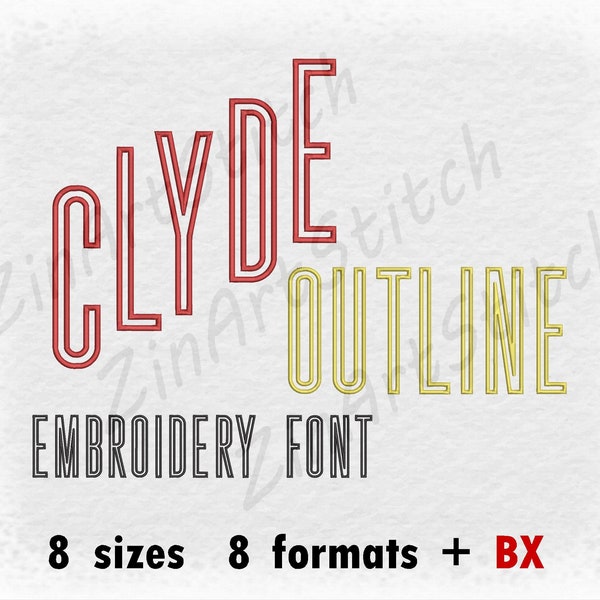 Clyde Outline Embroidery Font Machine Embroidery Design Instant Download Monogram Alphabet 8 Sizes 8 Formats BX