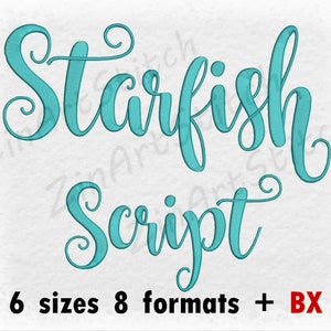 Starfish Script Embroidery Font Machine Embroidery Design Punctuations and numbers Instant Download 6 Sizes 8 Formats BX image 1
