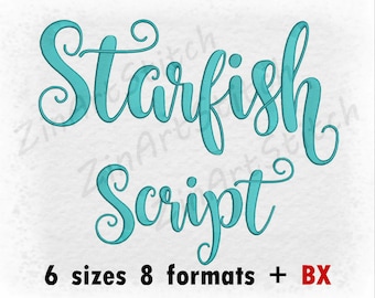 Starfish Script Embroidery Font  Machine Embroidery Design Punctuations and numbers Instant Download 6 Sizes 8 Formats BX