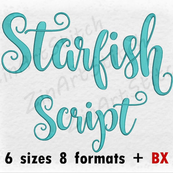 Starfish embroidery Font, Machine embroidery design, Punctuations and numbers, Instant Download, 6 Sizes