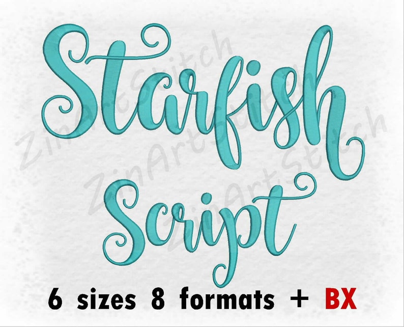 Starfish Script Embroidery Font Machine Embroidery Design Punctuations and numbers Instant Download 6 Sizes 8 Formats BX image 1