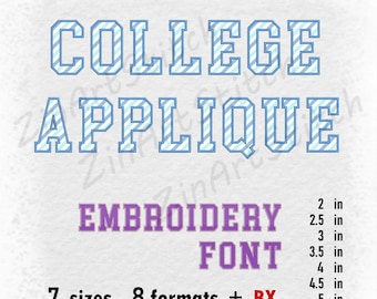 Fuente para bordado College Applique, diseño para bordado a máquina, signos de puntuación y números, descarga instantánea, 7 tamaños