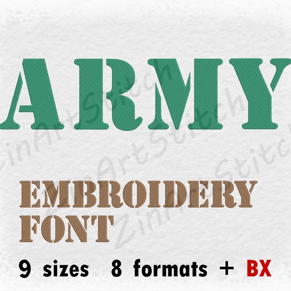 Army Font Machine Embroidery Font Monogram Alphabet 9 Sizes 8 Formats BX
