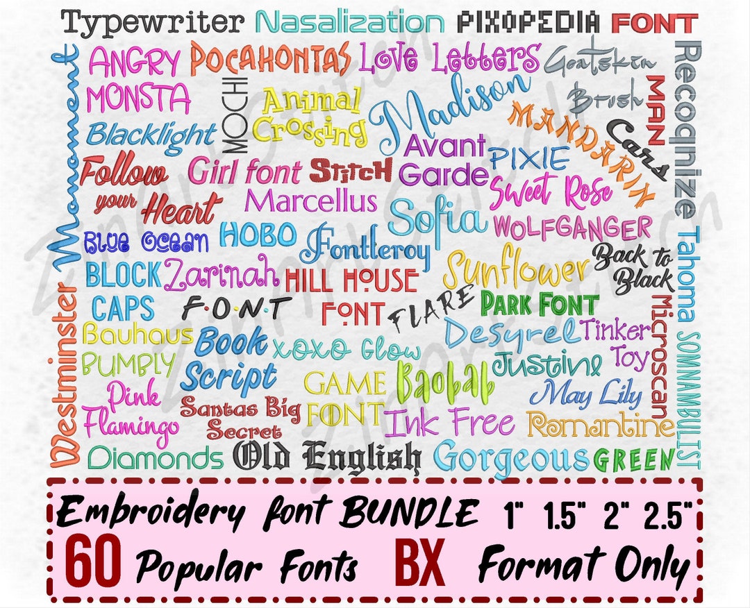 60 Embroidery Fonts Bundle Package Embroidery Fonts Pack Instant