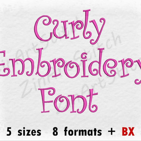 Curly Font Embroidery Design Monogram Alphabet 5 Sizes 8 Formats  Instant Digital Download BX