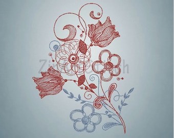 Floral Machine Embroidery Design, Flowers File (Instant Download)