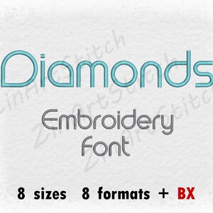 Diamanten Stickerei Schrift, Maschinenstickerei, Design Alphabet Instant Download 8 Größen 8 Formate BOX