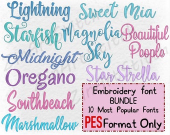 Bundle 10 Bestsellers embroidery fonts - Instant Download - Alphabet - Script - 5-7 Sizes - ONLY PES format
