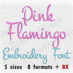 Pink Flamingo Embroidery Font Machine Embroidery Design Instant Download Monogram Alphabet 5 Sizes 8 Formats BX