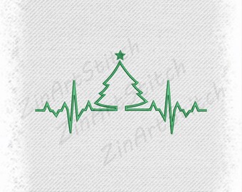 Christmas Hearbeat - Embroidery Design - Christmas Tree - 8 Sizes - PES - Instant Digital Download