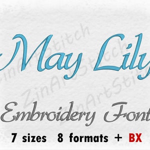 May Lily borduurwerk lettertype Machine borduurwerk ontwerpen Instant Download monogram alfabet 7 maten 8 formaten BX