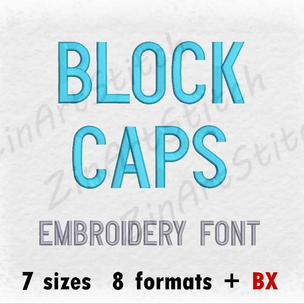 Block Caps Embroidery Font Machine Embroidery Design Instant Download Monogram Alphabet 7 Sizes 8 Formats BX