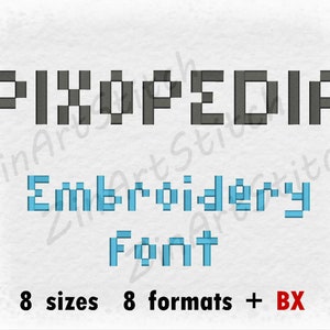 Pixopedia embroidery Font - Machine embroidery Design - Punctuations and numbers - Instant Download - 8 Sizes