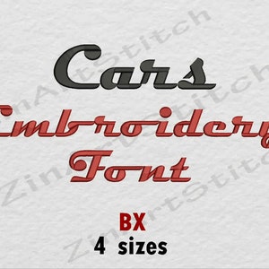 Fonte de bordado de carros, design de bordado à máquina, download instantâneo, monograma, alfabeto, 4 tamanhos BX