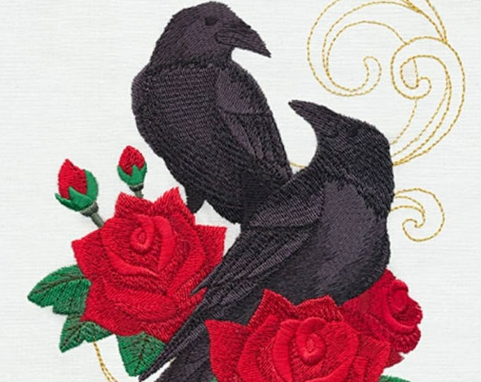 Raven bird and roses hand towel set custom embroidered personalized