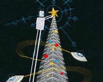 Robot Alien UFO Christmas Tree hand towel set custom embroidered personalized