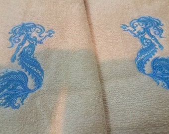 Mermaid sea ocean fantasy hand towel set custom embroidered personalized