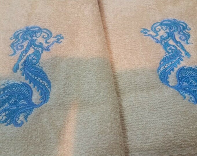 Mermaid sea ocean fantasy hand towel set custom embroidered personalized
