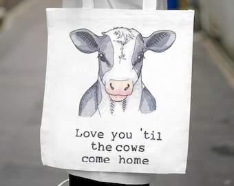 Cow love custom embroidered tote bag
