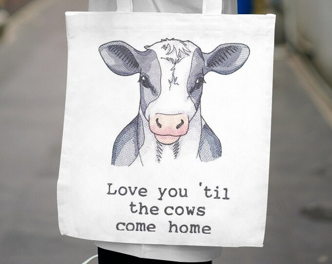 Cow love custom embroidered tote bag