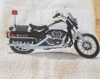 Police Motorcycle bath hand towel set custom embroidered