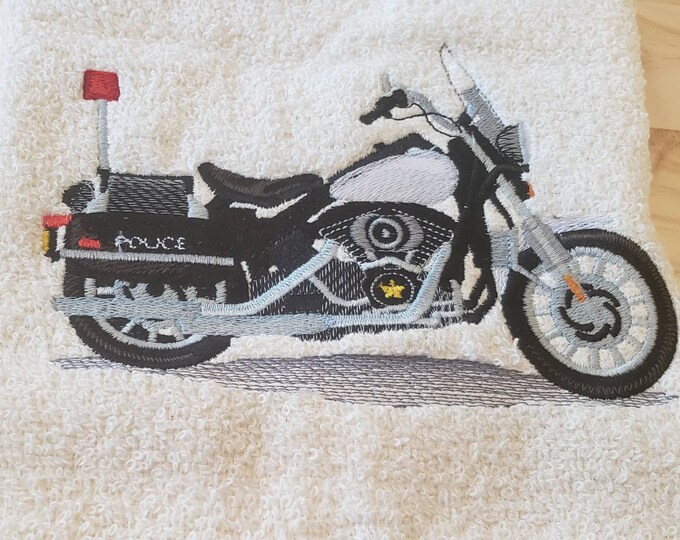 Police Motorcycle bath hand towel set custom embroidered