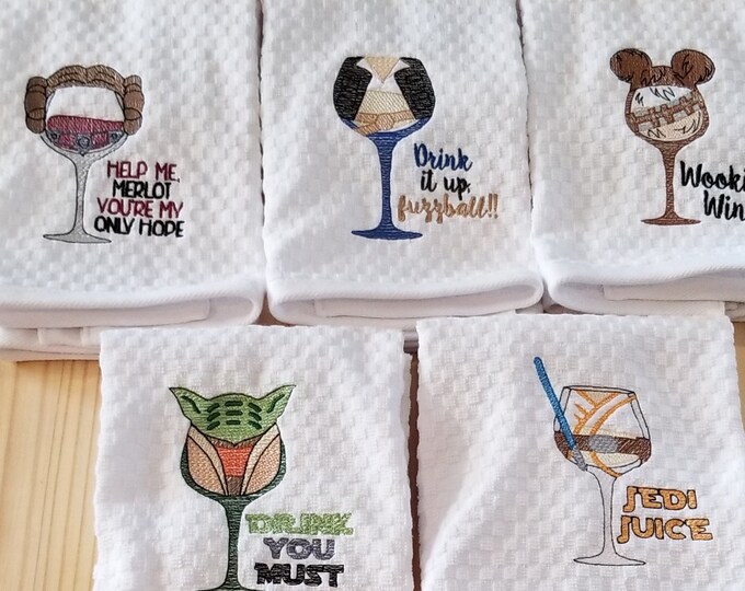 Star Wars Yoda Chewbacca Hans Solo Jedi inspired wine glass kitchen dish towel