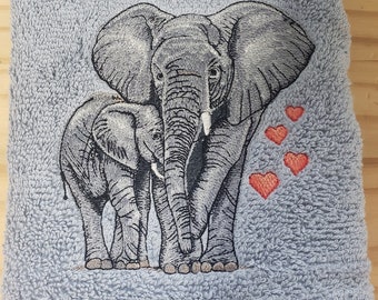 Elephant and baby love bath hand towel custom embroidered