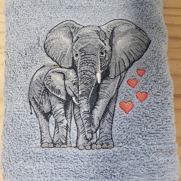 Elephant and baby love bath hand towel custom embroidered