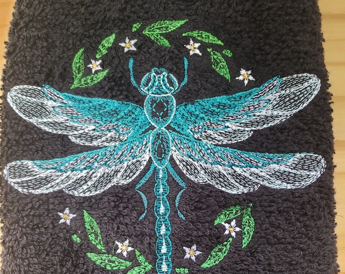 Moonlit dragonfly bath decor hand towel set custom embroidered personalized