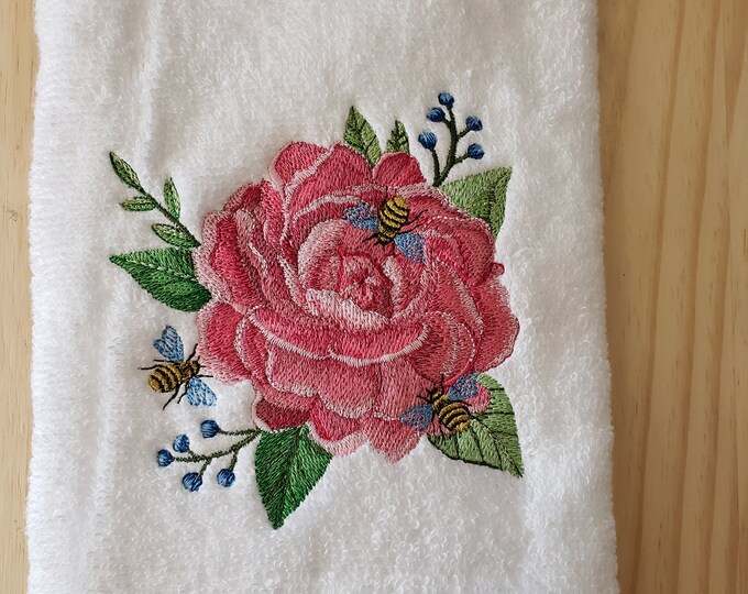 Bee flower carnation  metallic hand towel set custom embroidered